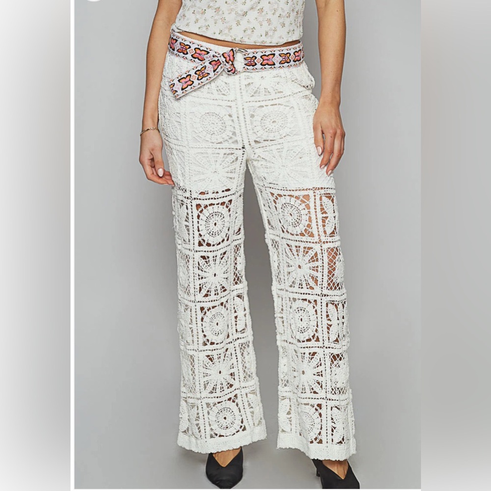 Women's White Crochet Pants